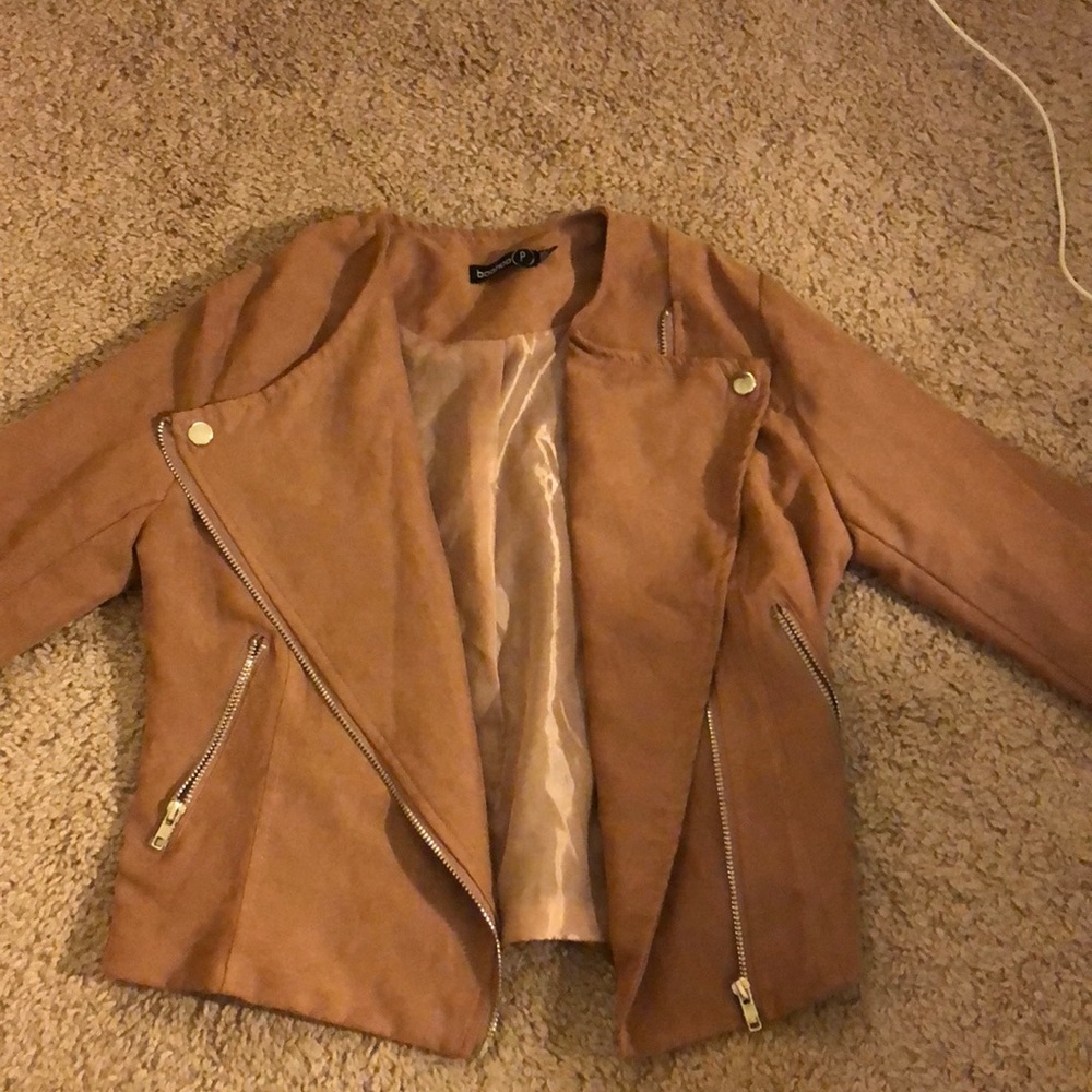Tan Faux Suede Motto Jacket